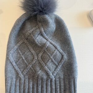 MaxMara Gray Knit Hat with Pom Pom
